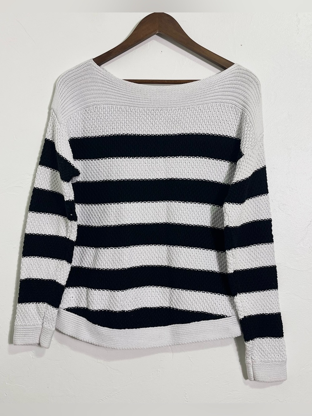 Lauren Ralph Lauren Striped Boatneck Knit Sweater Black White Large